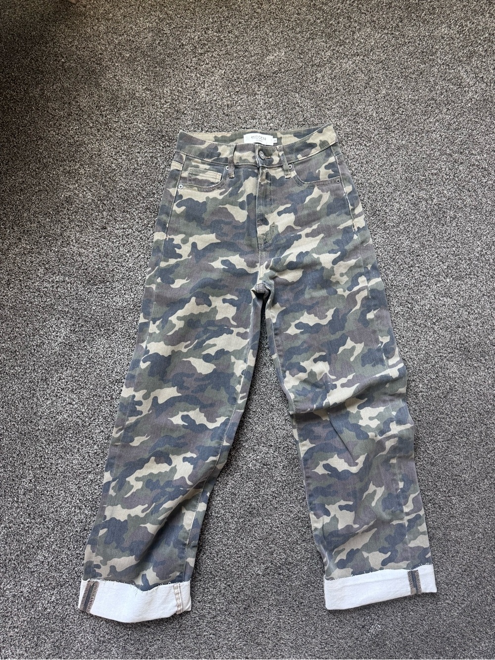 Camo High-Rise Straight Leg Jeans - Olive Camo